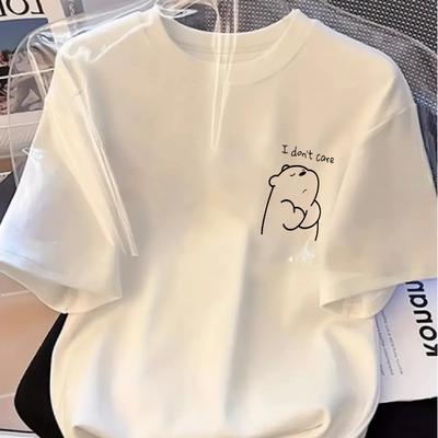 Simple Bear Print Short-sleeved T-shirt Casual and Versatile Cute CartoonStyle Suitable for Women's and Men Daily and Outing Wear