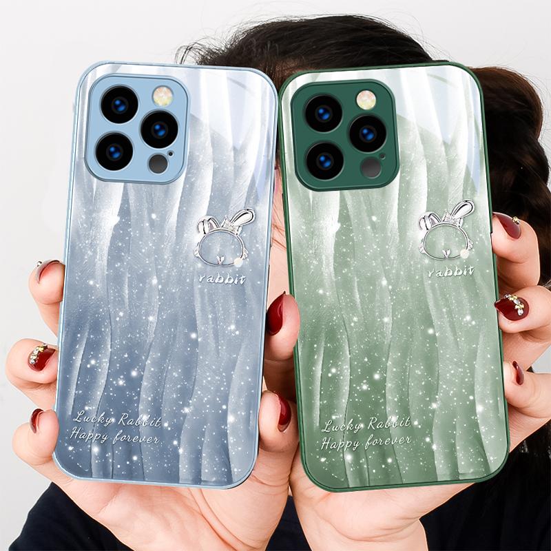 Ripple Gradient Rabbit For IPhone 16 Pro Max 15 P Lus 14 Pro 13 12 Mini 11 P Ro Max X XS 7 8 Plus 2022 Tempered Glass Phone Case