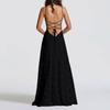 Women’s Casual Lace Patchwork Maxi Dress Sleeveless Spaghetti Strap Long Dress Elegant Evening Party Gown for Summer