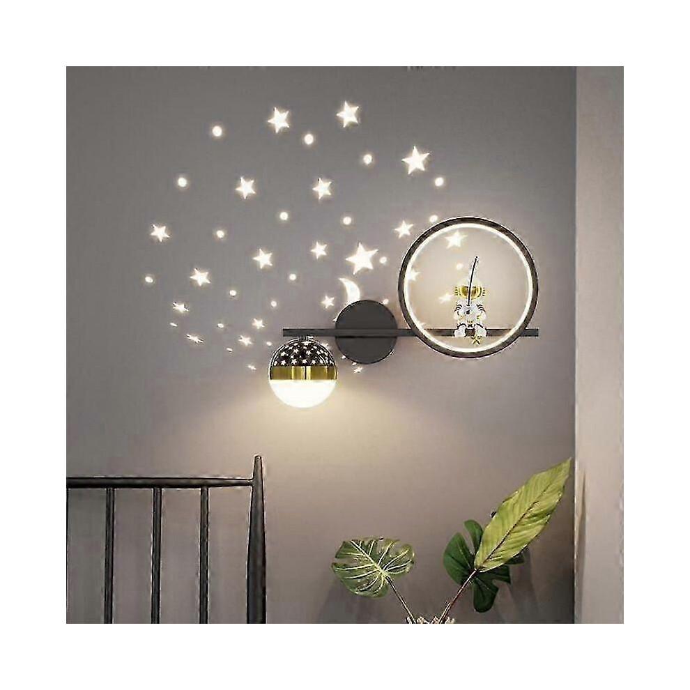 (black) Children's Room Wall Lamp Creative Astronaut Cartoon Astronaut Starry Sky Bedroom Bedside Lamp