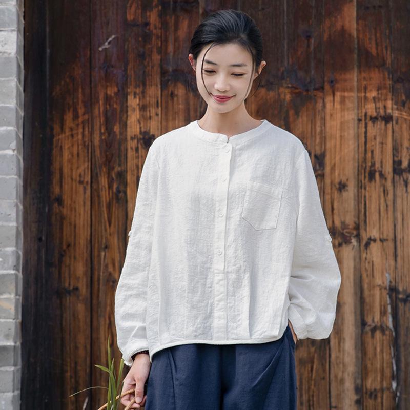 

2026 Spring Women s Long Sleeve Cotton Linen White Shirt - Artistic, Versatile, and Commuting-Friendly. One Size білий
