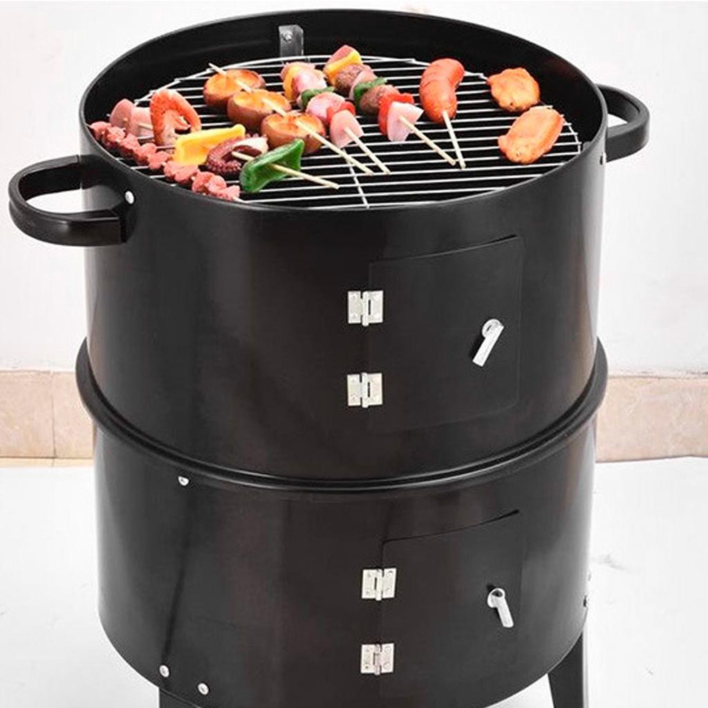 Vertical Charcoal Smoker 3 In 1 3 Layer Grill Barbecue Smoker BBQ Grill with Thermometer for Cooking