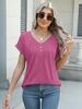 Women's V-neck Pleated Button Short Sleeve Casual Top