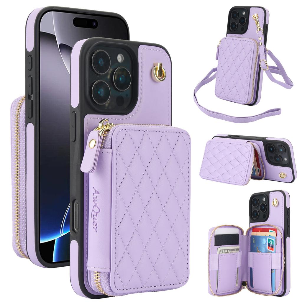 Quilted Zipper Wallet Phone Case For IPhone 15/14/13/12 - 7 Colors Leather Card Holder Cover