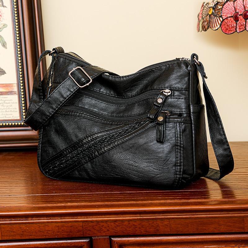 Single Shoulder Mother Bag New Simple Washed Leather Soft Leather Medium Women's Bag Messenger Bag Large Capacity Women's Bag