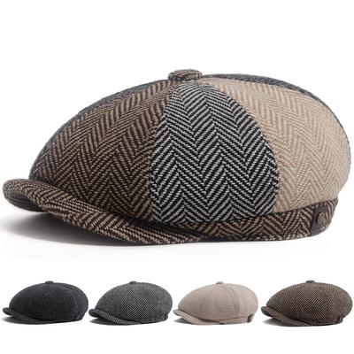 New Retro Herringbone Newsboy Cap For Men Autumn Winter Warm Beret Women Fashion Vintage Hat Hip Hop Female Flat Caps Berets