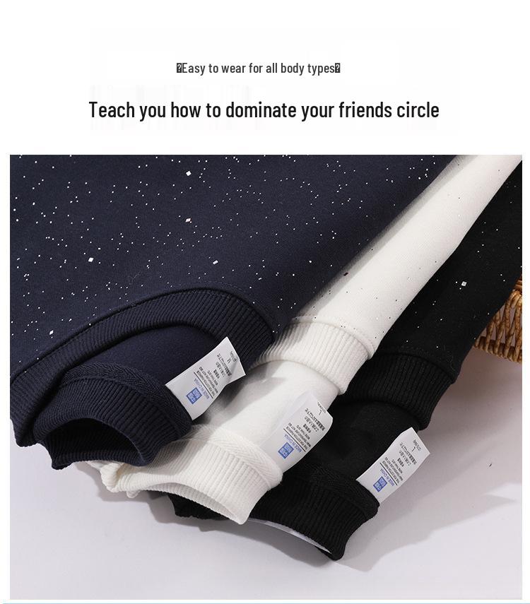 Autumn Retro Unisex Heavyweight Hoodie: Baby's Breath Hua Cotton Crew Neck Sweatshirt