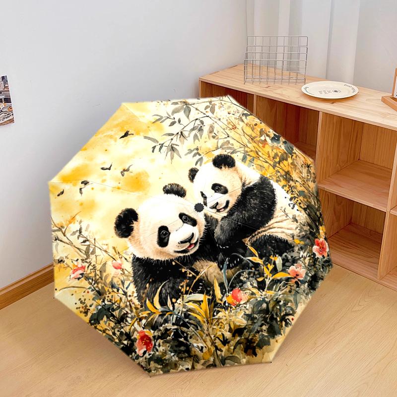 1 PC Automatic Folding Umbrella - Panda Pattern, Portable & Foldable Design with 8 Ribs, Christmas Birthday Gifts