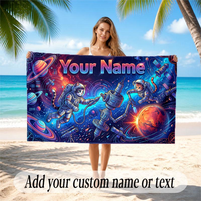 Space Cosmic Theme Soft Beach Towel Personalized Custom Name Text Towel Portable for Beach Pool Travel