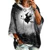 Women's Fashionable Three-Quarter-Sleeve Halloween-Printed Hooded Pullover