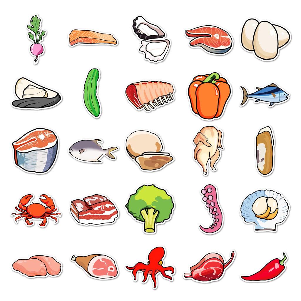 50 Creative Fresh Food Stickers: Vegetables, Meat & More for Phone, Water Cup Decor