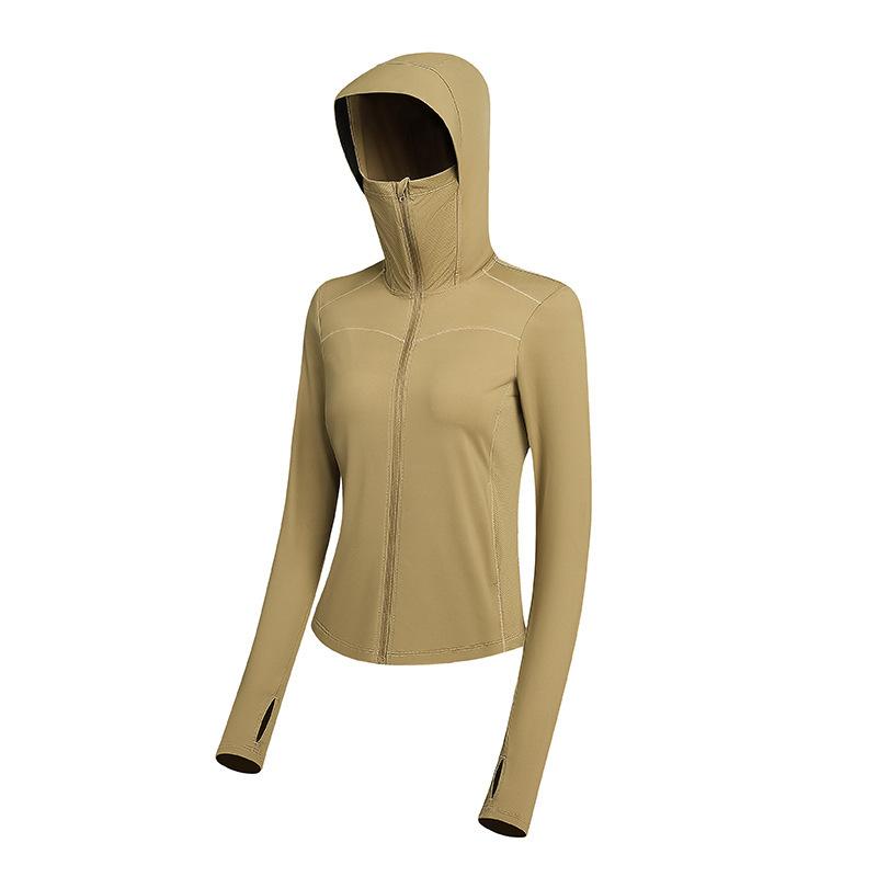 Short sunscreen clothing Slim-fitting stand-up collar sports jacket Women's waist light and cold silk cool outdoor hooded sunscreen clothing