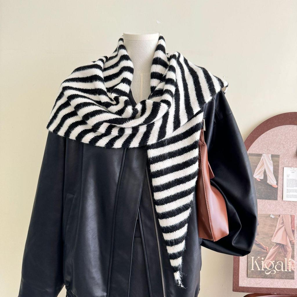 Wool Blend Stripe Triangle Neck Gaiter - Versatile, Warm, Soft Women's Scarf