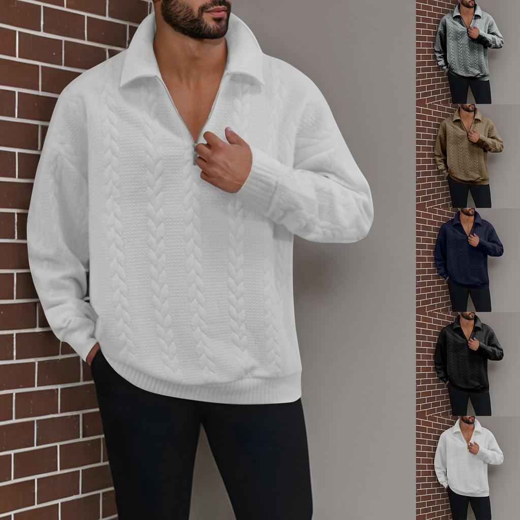 Men's Winter Half Zipper Solid Color Casual Tops Long Sleeve Round Neck Sweatshirt