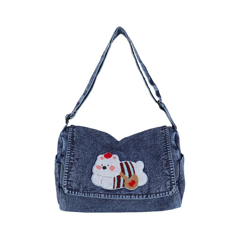 Vintage Shoulder Bag Lightweight Commuter Bag Cartoon Denim Women's Bag