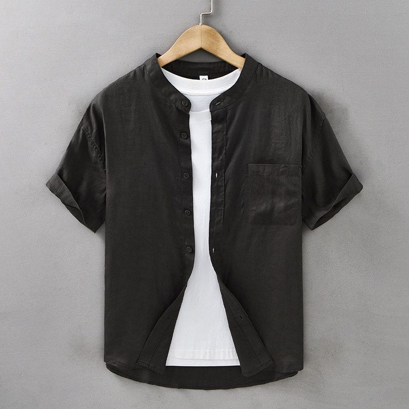 New Chinese Style National Style Linen Short sleeve Shirts Men's Clothing Retro Stand Collar Cotton Linen Fabric Loose Casual Shirt Thin