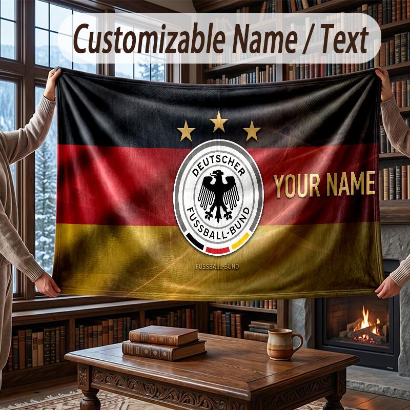 Custom Name Flannel Throw Blanket Germany national football team Pattern Warm Home Decoration