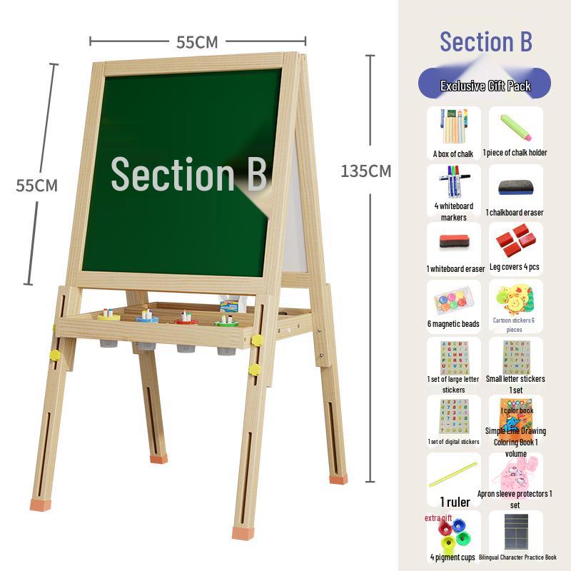 Solid Wood Children's Erasable Chalkboard Easel for Writing & Drawing