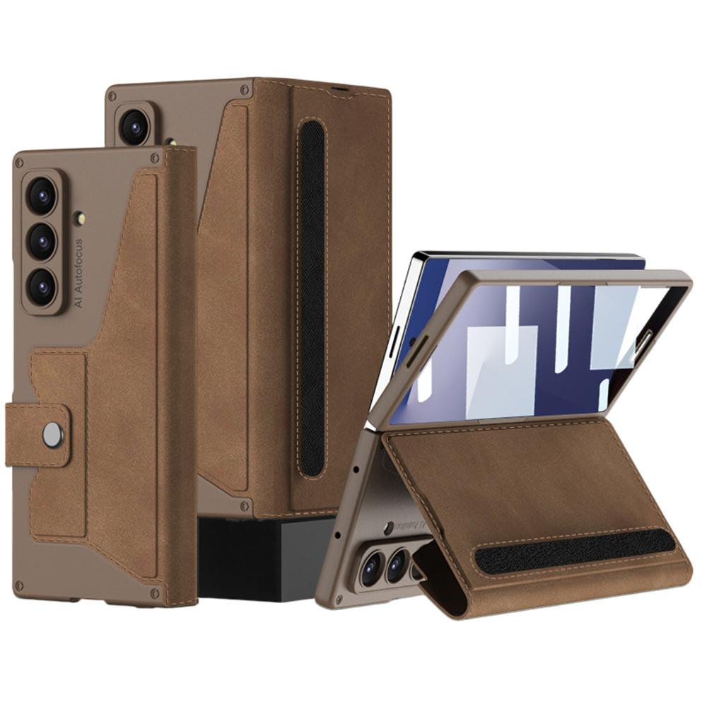 

GKK Чехол-подставка для Samsung Galaxy Z Fold7 5G с держателем для карт PU PC Закаленное стекло Чехол для телефона Магнитная застежка Brown