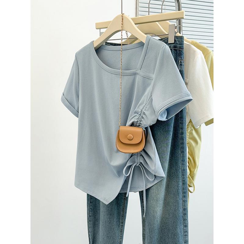 Women's Summer Pleated Slim-Fit Short Sleeve T-shirt