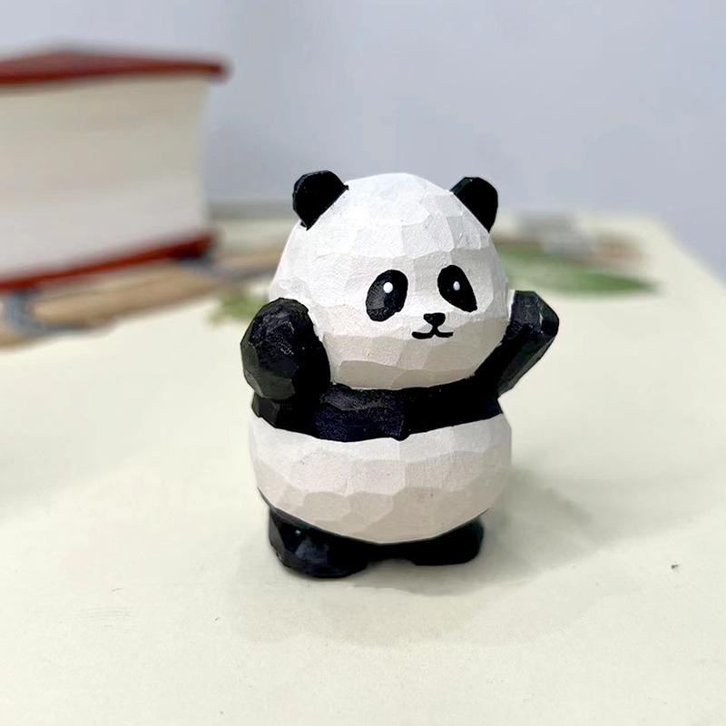 

1 шт. Оригинальная креативная миниатюрная черно-белая панда, украшения из дерева, скульптура, резьба по дереву, панда
