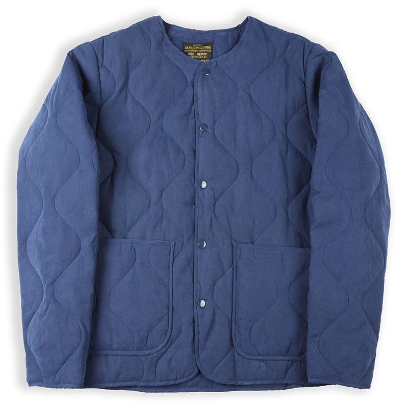 Мужская ретро хлопковая куртка без воротника - Плотная, велюровая, универсальная для осени и зимы M синий