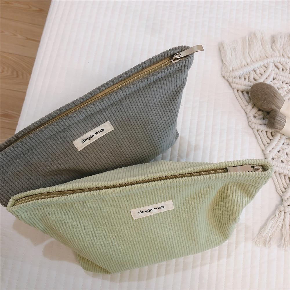 135 Solid Color Makeup Storage Pouch Wear-resistant Corduroy Toiletries Cosmetic Organizer Bag for Women and Teen Girls