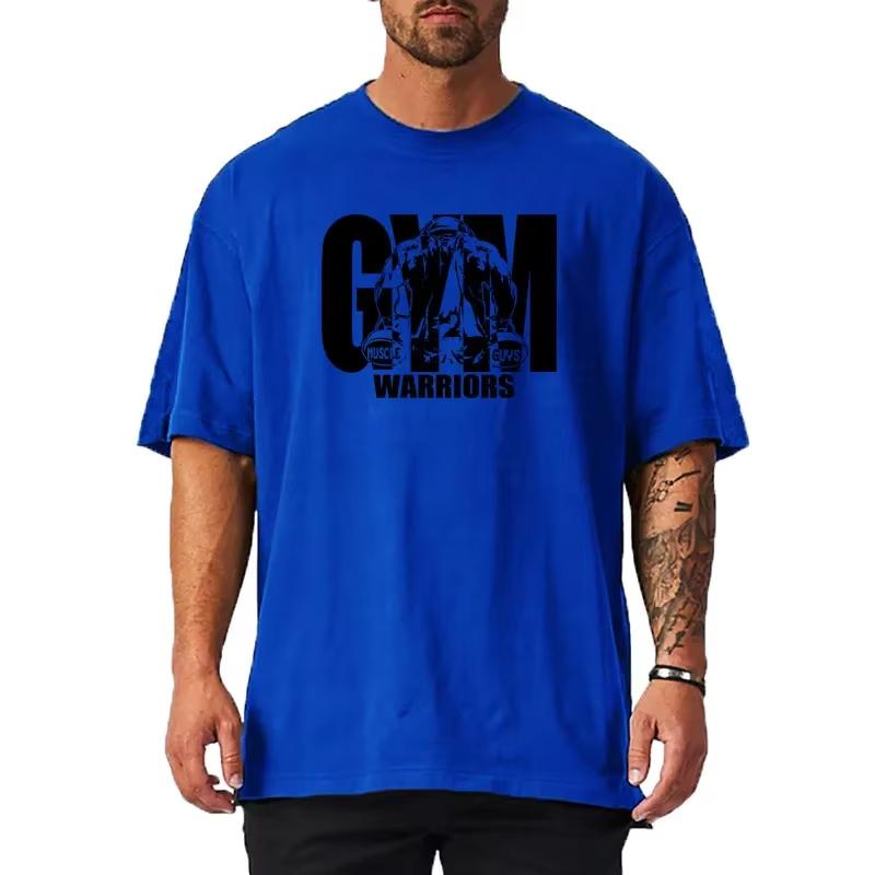 Summer Oversized Unisexs Cotton Loose Dropped Shoulder Fitness Summer Gym Sports Bodybuilding Short Sleeve Tshirt