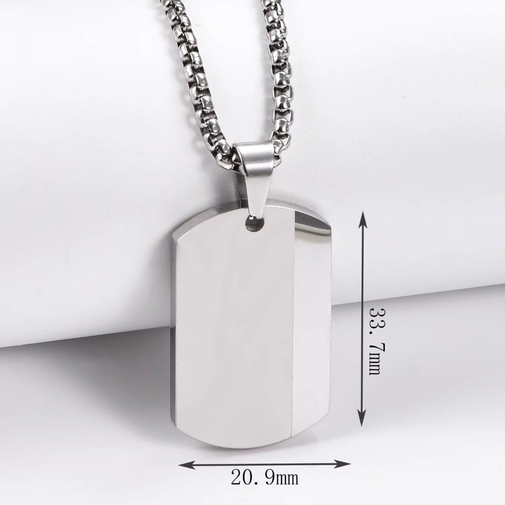Blank Tag Men's Pendant Necklaces Stainless Steel Chain Necklace Square Pendant For Men and Women