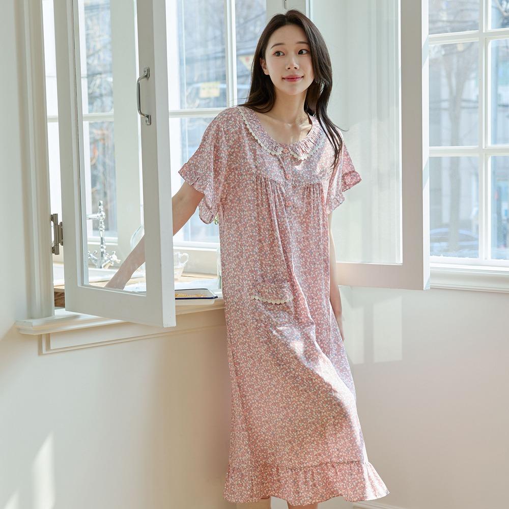 Jjiniya Women'S Ire Flower 60-Count Rayon Short-Sleeve Pajama Dress