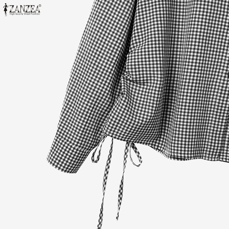 ZANZEA Women Long Sleeve Blouse and Long Skirts Plaid Print Two Piece Suit Sets