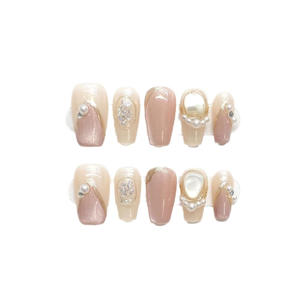 10pcs/set Purely Handmade Wearable Nails Removable Nail Art French Simple False Nails Finished Long and Short Nails