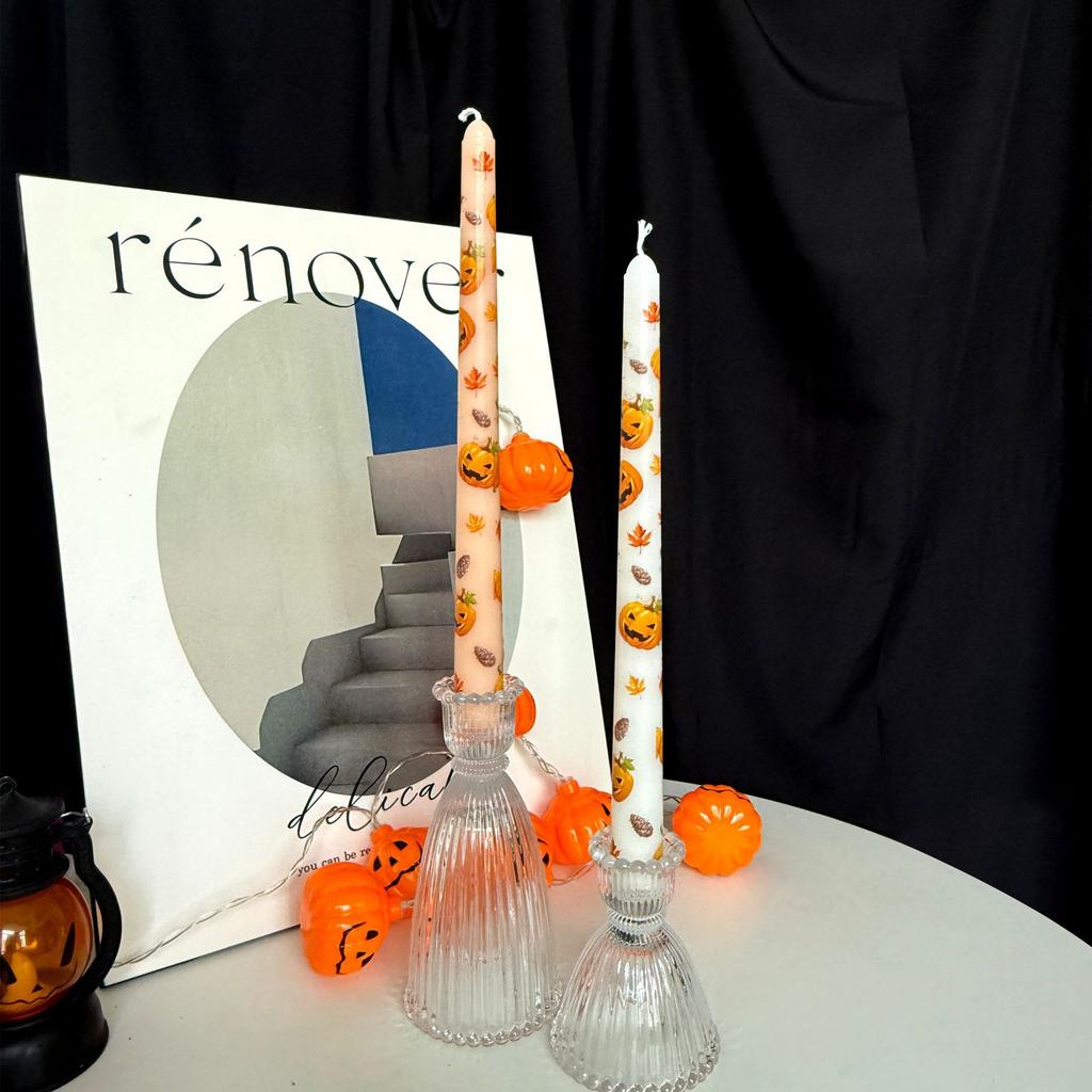 25cm Halloween Pumpkin Print Tapered Long Pole Candle Party Prop Decoration Halloween Gift