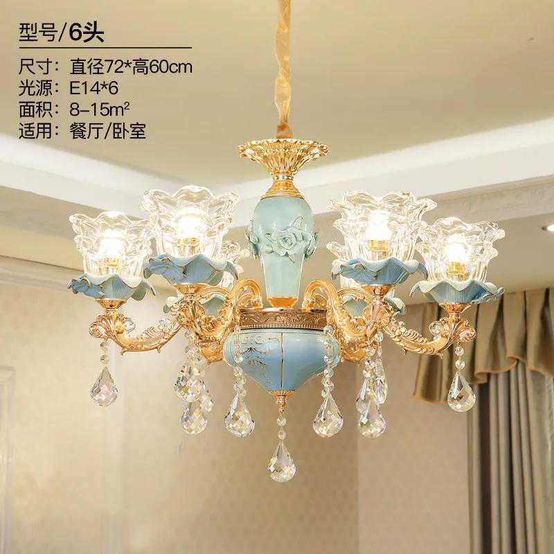 Chandelier Luxury Crystal Blue Ceramic For Living Room Ceiling Lamp Villa Bedroom Dining Room Indoor Home Decor Lighting Fixture