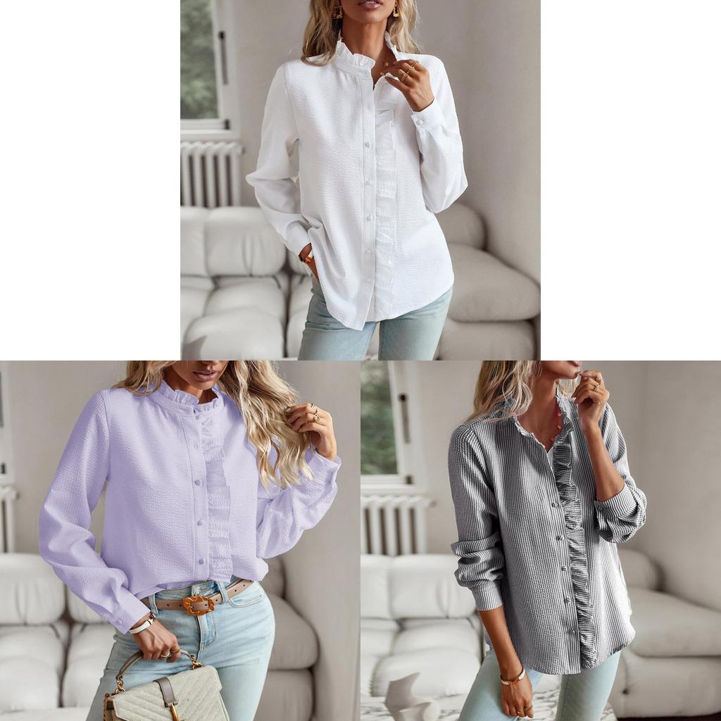 Womens Long Sleeve Shirt With Cotton Polyester Blend For Office Work In Autumn Winter