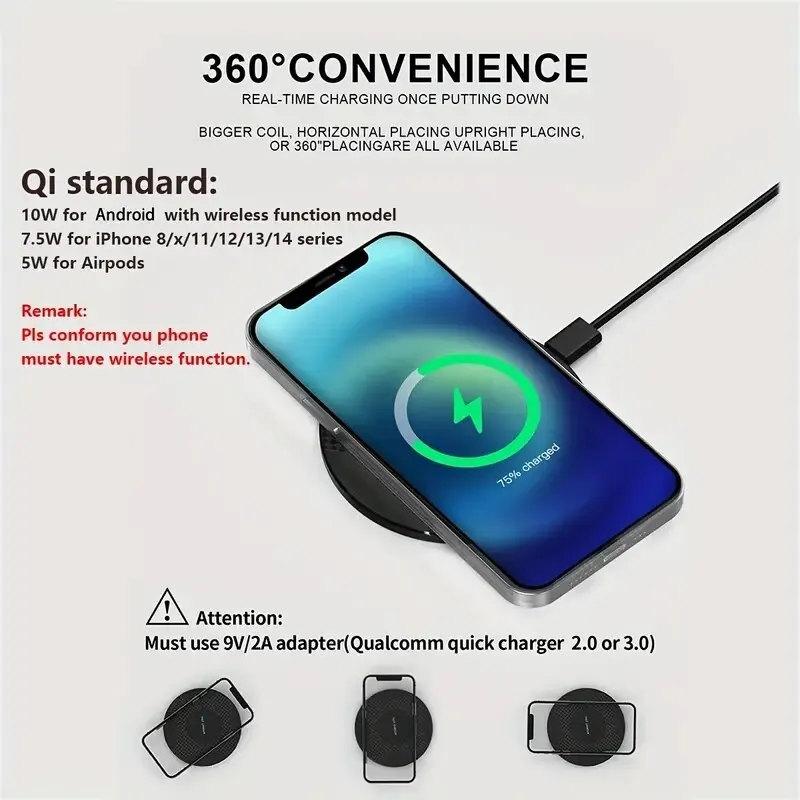 10W Wireless Charger Pad Stand Desktop Ultra-thin Mobile Phone Fast Charging Dock Station For iPhone 16 15 14 13 12 11 Samsung Xiaomi