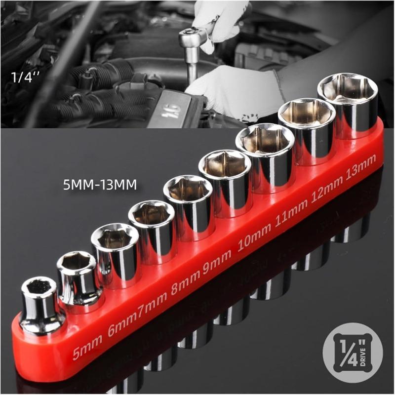 45/9pcs Hexagonal Sleeve Head Short Sockets Mini Fly Socket Set Square Conversion Head Electric Wrench Power Tools Accessories