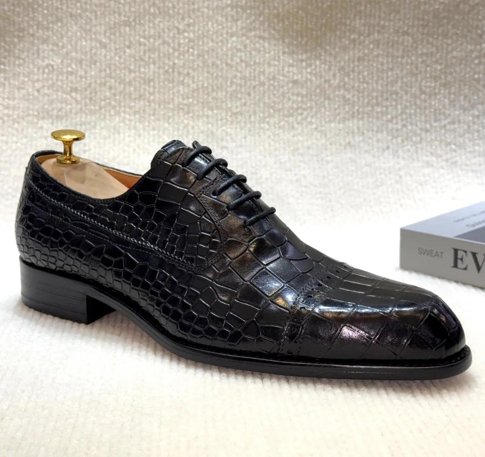 Fashion Luxury Handmade Men's Genuine Leather Dress Shoes Classic Cap Toe Oxfords Lace-Up Formal Business Wedding Office Footwear