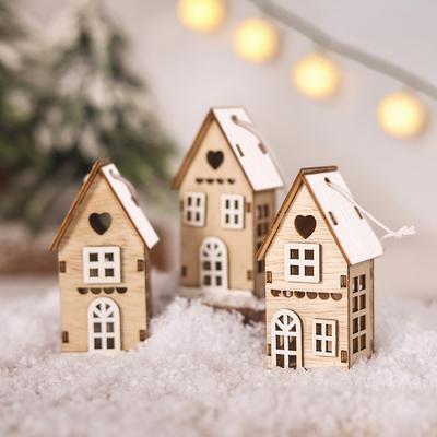 3 Stück Weihnachten Kleines Haus Holz Kreative Verzierung Anhänger Weihnachtsbaumschmuck Geschenk Festliche Feier Heimdeko Requisiten