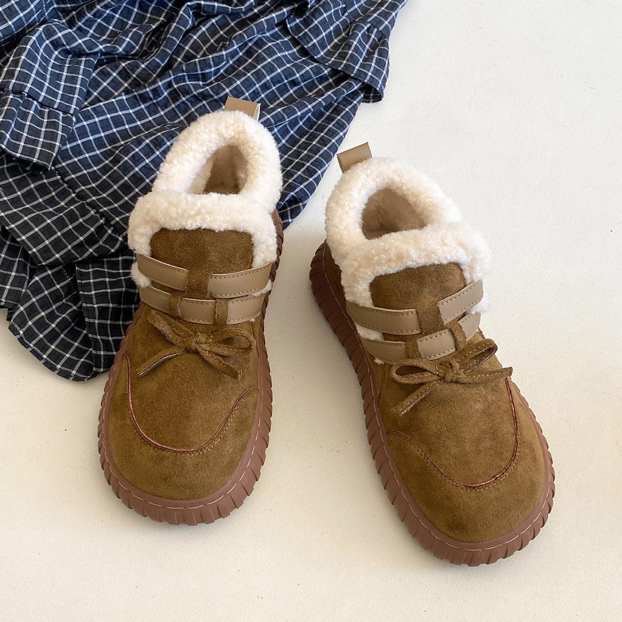 

[Fanfna] Cute round head bow snow boots women s 2025 autumn new retro velvet thickened cotton shoes 40 хаки