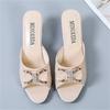 Women's Summer Clip On Middle-High Heel Slippers Casual Fish Mouth Bow Outdoor Slim Heels Sandals 35-42