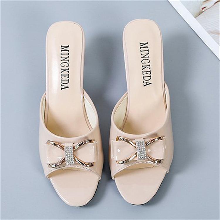 Women's Summer Clip On Middle-High Heel Slippers Casual Fish Mouth Bow Outdoor Slim Heels Sandals 35-42