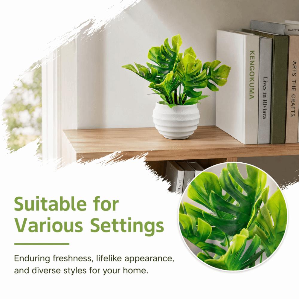 with Flowerpot Monstera Leaf Artificial Plant Green Leaves Simulation Green Plant  Desktop Ornament