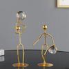 Athlete Crystal Ball Figurine Iron Gold Desktop Ornament Bedroom Living Room