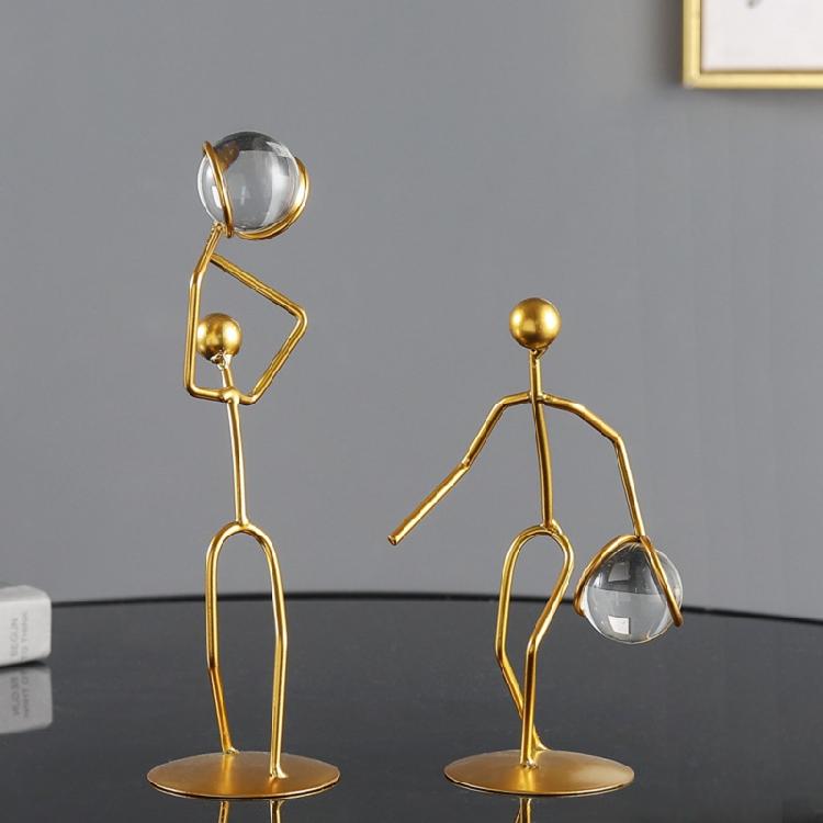 Athlete Crystal Ball Figurine Iron Gold Desktop Ornament Bedroom Living Room