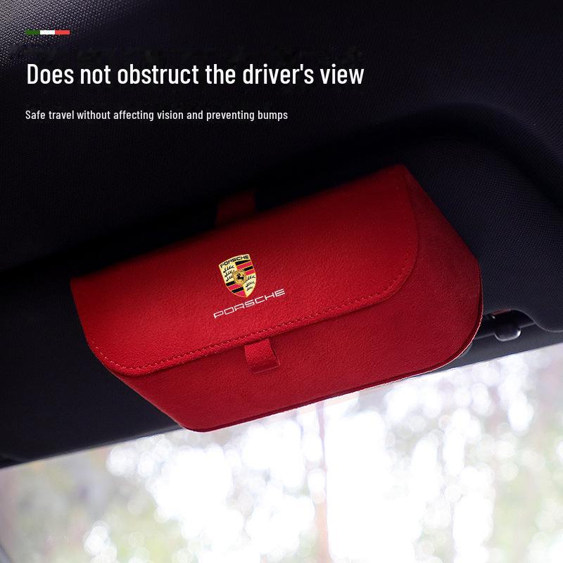 პორშე ზამშის მზის დამცავი სათვალის დამჭერი - მანქანის მზის სათვალის შესანახი და ინტერიერის დეკორის აქსესუარი