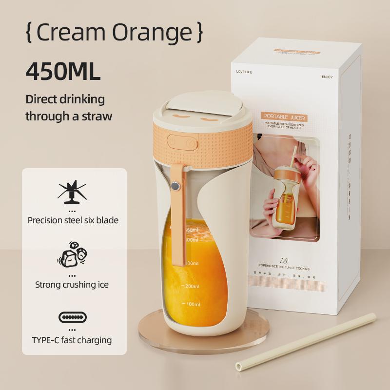 Nieuwe 450ML Draagbare Elektrische Fruitpersen met Rietje voor Thuisgebruik, USB Oplaadbare Smoothie Maker Blender Machine Rietjesbeker Blender Fles