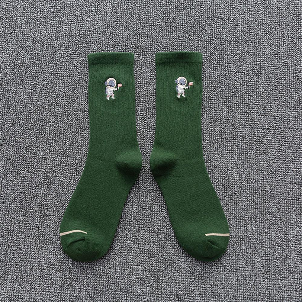 Fashion Women Men Embroidered Astronaut Couple Cotton Crew Socks Solid Colors Long Unisex Sport Mid Tube Tide Socks High Quality