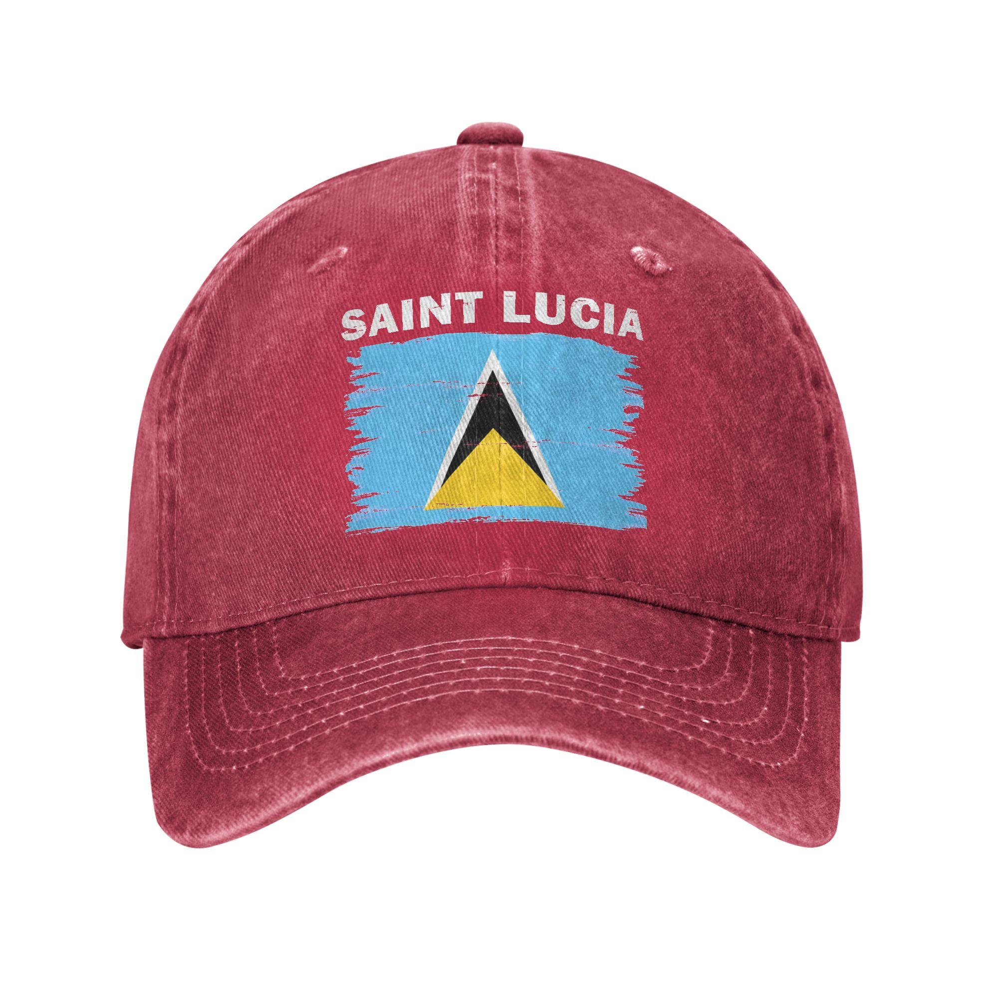

Summer Saint Lucia Flag National Baseball Cap Sun Sun-Proof Washed Trucker Hat Couple Women Fitted Retro Kpop Rock Snapback Cap One Size