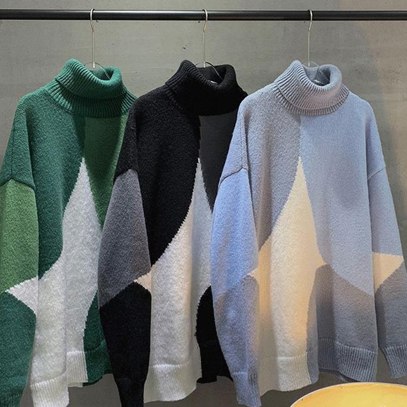 

2023 Осень/зима Мужская мода Свитер с высоким вырезом утолщенного свободного трикотажа